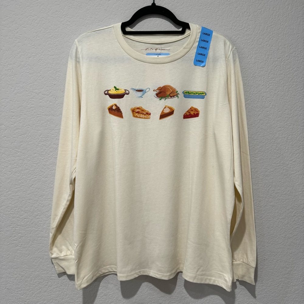 State of‎ Mine Thanksgiving Meal Long sleeve Graphic Holiday Shirt Crew Neck - Picture 2 of 7